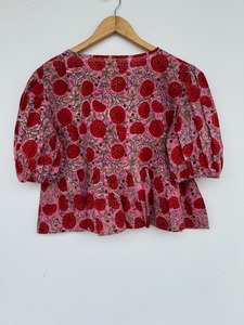 เสื้อครอปผ้าฝ้ายพิมพ์ลายสตรอว์เบอร์รีผูกเอว แขนสั้น สไตล์โบฮีเมียน สำหรับผู้หญิง เสื้อฤดูร้อนน้ำหนักเบา เสื้อครอปขายส่ง - Product Image 5