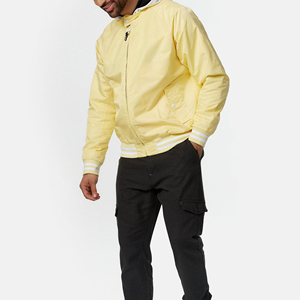 Blouson bomber jaune pour homme, couleur unie, fermeture éclair, coupe-vent décontracté en polyester, vêtement d'extérieur pour l'automne - Product Image 3