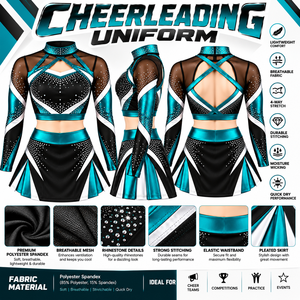 WARPRO Cheerleading Uniform Set Purple <b>Black</b> White Rhinestone <b>Long</b> <b>Sleeve</b> <b>Crop</b> <b>Top</b> Skirt Spandex/Polyester Sublimation Transfer - Product Image 5