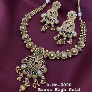 Premium Quality Brass High Gold Antique <b>Necklace</b> Set - Wholesale Indian Fashion Jewelry for Special Occasions - Product Image 1