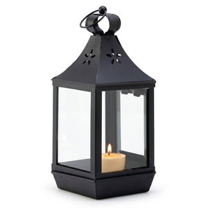 Black Metal <b>Moroccan</b> Vintage Candle Holder Glass Decorative Hanging Lantern <b>Light</b> for Outdoor Garden Wedding Table Decor Lantern - Product Image 1