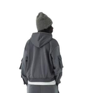 Custom Men’s Boxy Full <b>Zip</b> Hoodie Utility Sleeve Pocket Drawstring <b>Hood</b> Relaxed Urban <b>Zip</b> Up Sweatshirt Manufacturer - Product Image 2