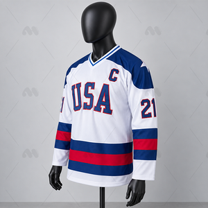 Maillots de hockey sur glace américains 2025 personnalisés, broderie 3D, antibactériens, pour adultes, 100 % polyester, maille teinte, manches longues - Product Image 3