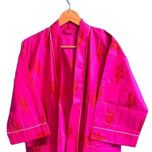 ชุดกิโมโนผ้าฝ้ายลายดอกไม้สีชมพูทำมือแบบใหม่ |   ชุดคลุมเจ้าสาวสไตล์โบฮีเมียน ผ้าฝ้าย ชุดคลุมอาบน้ำฤดูร้อน ของขวัญ - Product Image 1