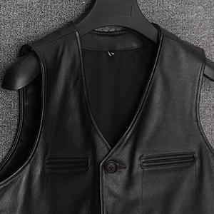 Custom Logo <b>Leather</b> <b>Vest</b> for Men New Warm Winter Sleeveless <b>Leather</b> Waistcoat - Product Image 5