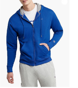 Sweat à capuche zippé pour homme 100 % coton de haute qualité, en molleton bouclette français, avec épaules tombantes et impression en relief, motif uni - Product Image 1