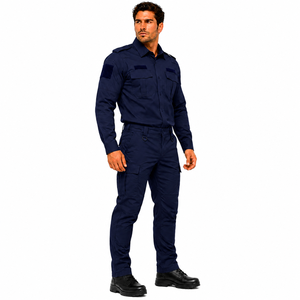 Conjunto de Uniforme de Guardia de Seguridad para Hombre, Camisa de Manga Larga, Pantalones Cargo, Azul Marino Sólido, Ropa de Trabajo Profesional, Uniforme para Todas las Temporadas - Product Image 3