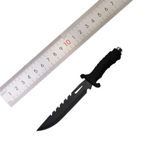 Hunting Knife Stainless Steel Fixed Blade Drop Point Serrated <b>Edge</b> <b>Rubber</b> Handle Black Industrial Grade 1pc - Product Image 1
