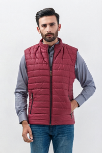 <b>Men's</b> <b>Red</b> Quilted <b>Vest</b> Stand Collar Windproof Casual Outerwear Polyester Zipper Closure Regular Length Solid Color - Product Image 4