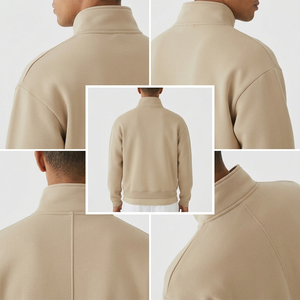 Sudadera con Cierre de Cremallera de un Cuarto para Hombre, Cuello Alto, Felpa, Mezcla de Algodón, Transpirable, de Secado Rápido - Product Image 4