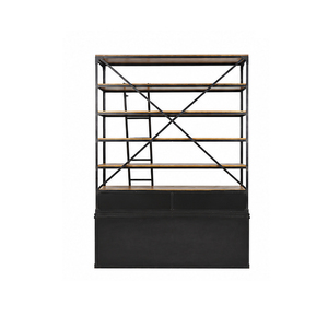 Industrial Metal Wood Bookcase with Ladder 6 <b>Shelves</b> Storage Cabinet Home <b>Office</b> Furniture Modern Design Freestanding - Product Image 2