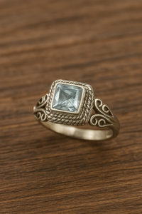 Bague pour femme en argent sterling 925 pur, topaze bleue carrée, plaquée or rose, filigrane vintage, faite à la main, avec pierres précieuses - Product Image 4
