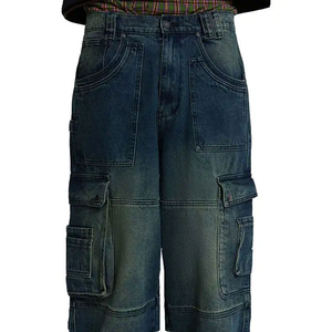 Pantalones Vaqueros Cargo de Mezclilla para Hombre, Estilo Urbano, 6 Bolsillos, Tallas Grandes, Lavados, con Logotipos Personalizados, Servicio OEM, Precio Económico - Product Image 4