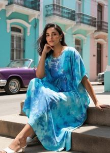 Kaftan en rayonne de qualité supérieure, col rond avec poches, pour soirées et sorties décontractées, prix de gros par le fournisseur. - Product Image 3