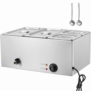 Scaldavivande Elettrico Professionale Commerciale a Vapore da 1200W, 4 Vasche da 16.4QT, in Acciaio Inossidabile, per Buffet Bain Marie - Product Image 1