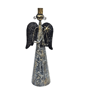 Pièce d'art en métal de style vintage en forme d'ange pour la décoration intérieure, figurine d'ange en métal faite à la main avec design ajouré, fée en métal - Product Image 2