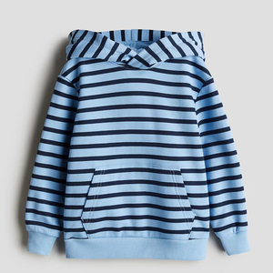 Sweat-shirt à capuche unisexe bleu, coupe classique, couleur unie, tricoté, décontracté, avec poche avant, pour l'automne - Product Image 2