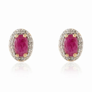 18K Natural <b>Red</b> Ruby Halo Diamond Stud <b>Earrings</b> in White Gold - Product Image 1