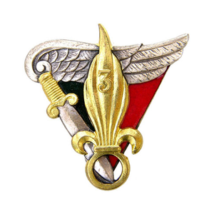 Badge en métal personnalisé avec design ailes, épée et fleur de lys, fixation par épingle de sûreté, finition émail, forme irrégulière - Product Image 1