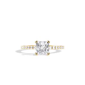 Anillo de compromiso con diamante talla princesa en oro amarillo con engaste de puntas, estilo floral para mujer - Product Image 1