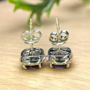 Boucles d'oreilles en améthyste naturelle, argent sterling 925 ou or 14 carats, halo de pierres précieuses violettes, bijoux de mariage, cadeau de mariée pour elle - Product Image 2