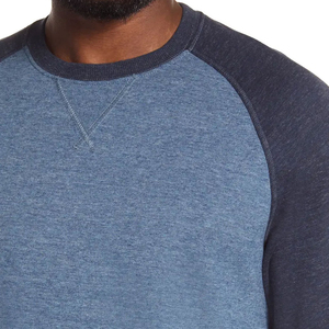 Men's Blue <b>Raglan</b> <b>Sleeve</b> Crew Neck <b>T</b>-<b>Shirt</b> 100% Cotton Regular Fit Solid Color Casual Knitted O-Neck Contrast Trim - Product Image 6