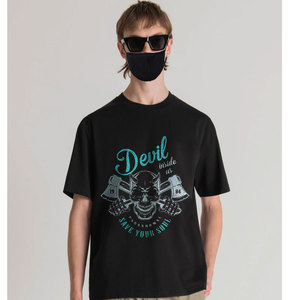 เสื้อยืดพิมพ์ลายหัวกะโหลกสำหรับผู้ชายไซส์ใหญ่ คอกลม แขนสั้น สไตล์ลำลอง สตรีทแวร์ สีดำ ผ้าคอตตอนเจอร์ซีย์ โลโก้ด้านหน้า น้ำหนัก 180 กรัม - Product Image 5