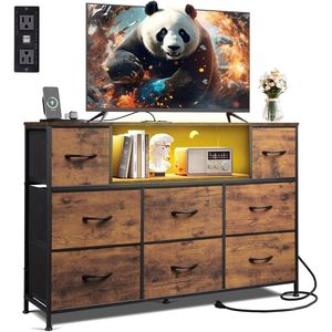 Mueble para TV con 8 Cajones para Televisores de 45-55 Pulgadas, Centro de Entretenimiento con Luces LED y Estación de Carga, Elegante Estilo Moderno - Product Image 1