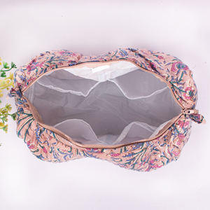 Unisex Hand Block Floral Print Eco-friendly Cotton <b>Cosmetic</b> <b>Bag</b> Small Bohemian Style Pouch <b>Travel</b> Packaging Zipper Closure Large - Product Image 5