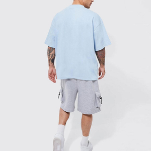 T-shirt décontracté pour homme, beige, coupe oversize, manches courtes, col rond, couleur unie, 100 % coton jersey, délavé à l'acide, respirant - Product Image 1