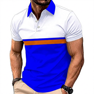 Polo à manches courtes pour homme en coton, tricoté, respirant, design décontracté, blanc, marine, orange - Product Image 6
