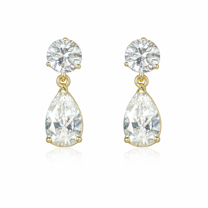Boucles d'oreilles pendantes en or massif 14 carats avec diamants de laboratoire, 2 pierres, forme poire, pour femme - Product Image 4