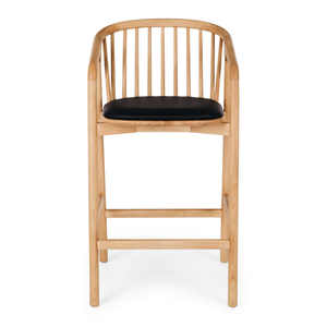 Tabouret de bar scandinave en teck, assise rembourrée, bois massif, durable, résistant à l'eau, qualité export directe d'usine - Product Image 1