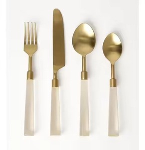 Classic Brass Cutlery <b>Set</b> With <b>Marble</b> Handle Elegant Dining Flatware Utensil Premium Tableware For Restaurant Dining Service - Product Image 3