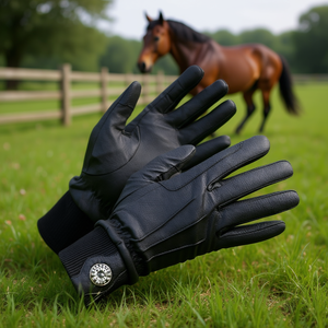 Gants d'équitation d'hiver personnalisés imperméables, design isolant chaud, paume en similicuir numérique, manchette coupe-vent, à enfiler - Product Image 3