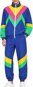 Ensemble de survêtement pour homme avec blocs de couleur bleu, jaune, rose, vert, manches longues, fermeture éclair, style sportif décontracté, pour le printemps - Product Image 3