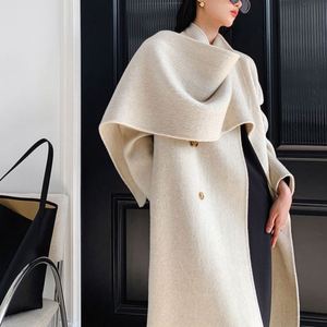 Abrigo de lana gris para mujer, cuello alto, largo, para invierno, elegante, cálido y liso. - Product Image 6