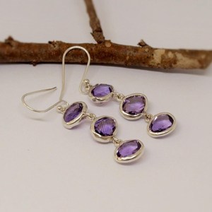 Nikhil Gems NG-033 Amethyst Sterling Silver Gold Plated Drop <b>Earrings</b> Trendy Design February Birthstone Purple Gemstone Jewelry - Product Image 4
