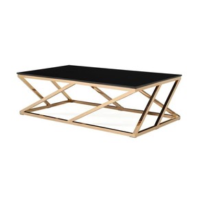 Modern <b>Coffee</b> <b>Table</b> With Black Tempered Glass Top And Gold Metal Frame Contemporary Living Room Furniture - Product Image 3
