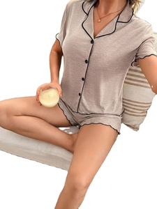 Conjunto de Pijama para Mujer, Primavera-Verano 2026, Casual, Cuello en V, Tejido de Punto, Spandex/Algodón, Ecológico, Transpirable, Sexy, Mangas Cortas - Product Image 4