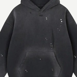 Wholesale Custom <b>Hoodie</b> for Men Vintage Cloud Gray Double Hood Patchwork Distressed <b>Hoodie</b> Printing Manufacturer - Product Image 1