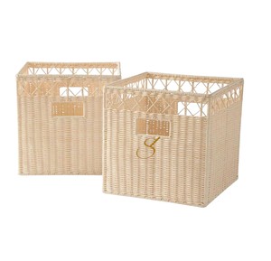 Square Rattan Storage Basket with Handles <b>Wicker</b> Storage Cube for Shelf Organizer Natural Handwoven Closet <b>Bin</b> Set of 2 - Product Image 4