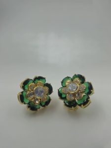 Pendientes de plata de ley 925 con circonitas, forma de flor verde nano, joyería india para mujer, regalo para ella - Product Image 2
