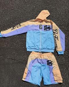 Custom Reflective <b>Men's</b> Nylon Windbreaker <b>Jacket</b> and Shorts Set Zip Up Streetwear Water Resistant Tracksuit - Product Image 5