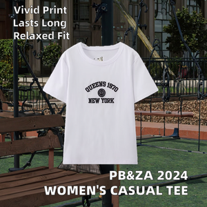 HBI 2025 T-shirt décontracté pour femme, col rond, manches courtes, coupe ample, imprimé mignon, hauts décontractés d'automne en polyester - Product Image 2