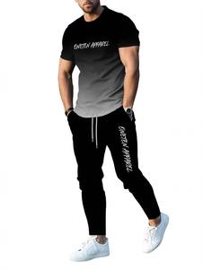Ensemble de t-shirts à col rond noirs pour hommes ONETEN APPAREL, imprimé lettres, tenue décontractée en 2 pièces avec pantalon de jogging - Product Image 2