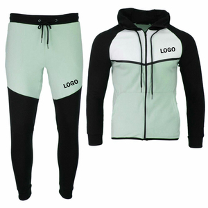 Ensemble de survêtement pour homme en molleton technique 100% coton, bleu printemps, avec sweat à capuche zippé intégral et pantalon de jogging, design OEM - Product Image 1