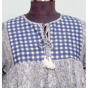 Vestido Largo Bohemio con Estampado Floral, Ecológico, Cuello Redondo, Manga Larga, Algodón, para Mujer, Uso Diario, Fabricante Indio - Product Image 3