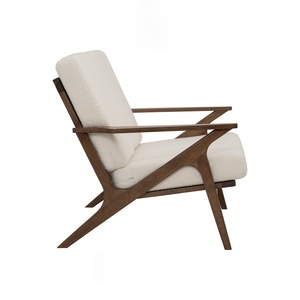 Contemporary Modern Solid <b>Wood</b> <b>Frame</b> in Walnut Finish Double Seater <b>Sofa</b> with White Furry Fabric Upholstery for Living Room - Product Image 3