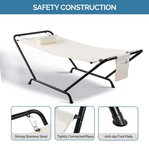 "550LBS Heavy Duty Freestanding <b>Hammock</b> with Stand Soft Pillow & Storage Bag Beige" - Product Image 4